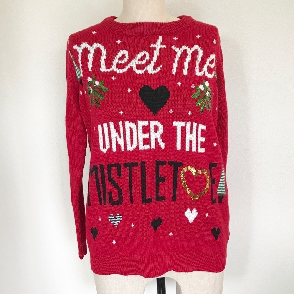 Meet Me Under The Mistletoe Kiss Christmas Sweater Size XS-S Ugly Sweater Small